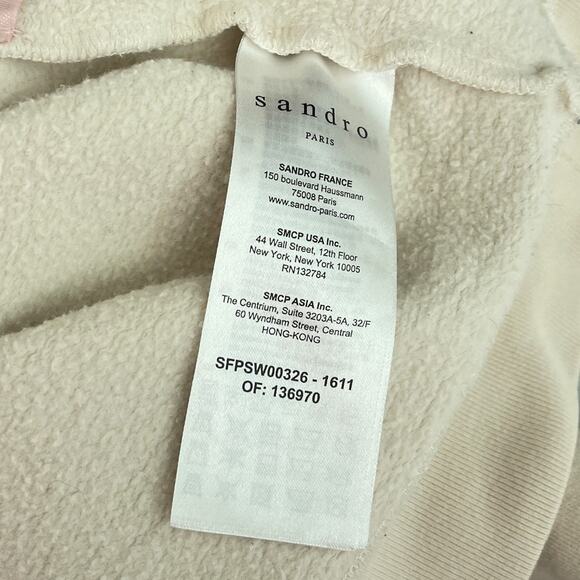 Sandro Love is Beautiful Embroidered Sweatshirt Light Beige Women's Size 1 Small - Picture 13 of 16